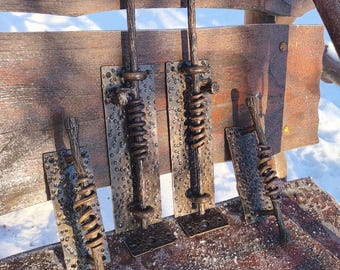 Hand-Forged Double Door Hardware Set: 2 Tree Bark Texture Handles & 2 Heavy-Duty 18" Sliding Bolt