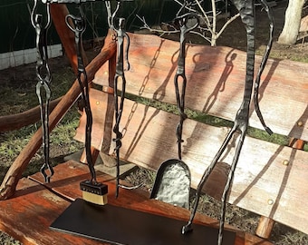 Forged Fireplace Tool Set: Blacksmith Fireplace Accessories