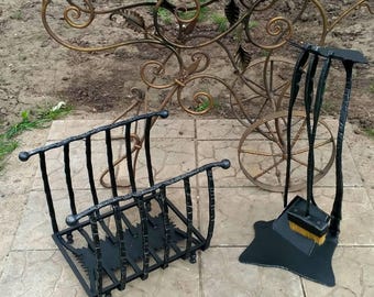 Forged Fireplace Tool Set: Steel Hand Design, Black with Silver Patina