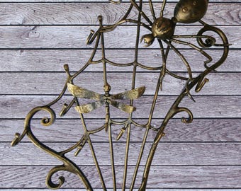 Forged Spider and Dragonfly Key Holder: Handmade Blacksmith Decor