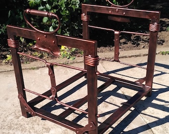Forged Firewood Rack: Medieval Style Firewood Holder, Copper Patina
