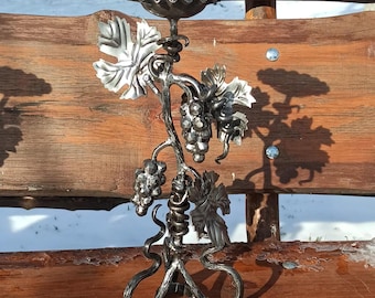 Hand Forged Vine Candle Holder: Metal Grape & Leaf Decor