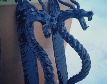 Forged Dragon Handles: Black Lacquered Steel, Gothic Decor