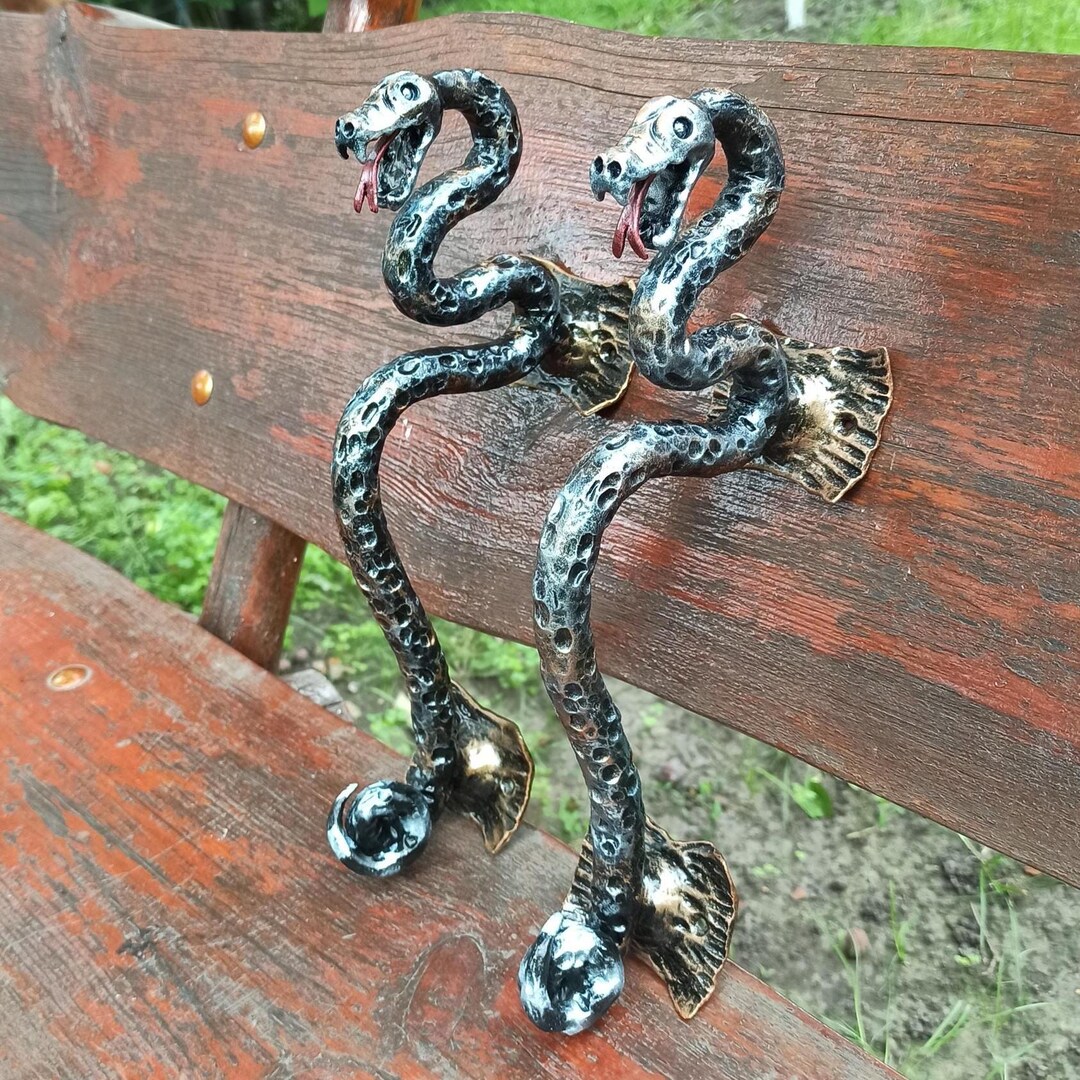 Metal Snake Rattle Hand Forged Rattlesnake Door Handles: Bronze Metal, Unique Home Decor ...