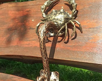 Forged Crab Door Handle: Nautical Home Decor, Bronze Finish