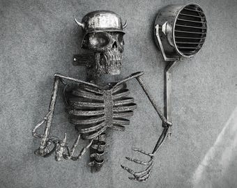 Steampunk Skeleton Lantern: Handmade Biker Bar Decor