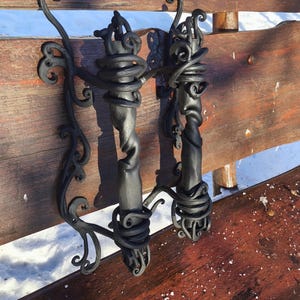 Large Hand-Forged Door Handles, Set of 2 | Matte Black Wrought Iron Pulls