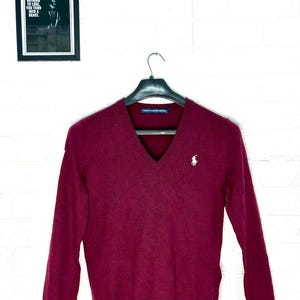 Ralph Lauren Maroon V-Neck Sweater Men’s | Vintage Knit Pullover | Preppy Designer Jumper | Fall Winter Classic Style, XL