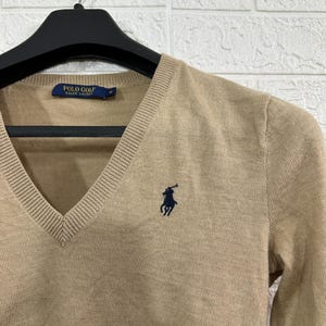 Ralph Lauren Brown V-Neck Sweater – Medium, Classic Preppy Style