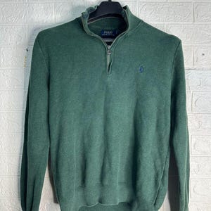 Polo Ralph Lauren Green Quarter-Zip Sweater: Classic Preppy Style.