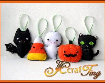 Felt Halloween Ornaments PDF pattern- Bat / Ghost / Pumpkin / Candy Corn / Black Cat