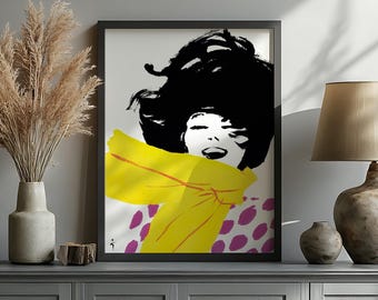 RENÉ GRUAU, Femme au foulard jaune, Woman Portrait, Gallery Wall Set, Vintage Poster Art, Fashion Wall Art.