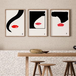 RENÉ GRUAU, le Rouge Baiser Set 3, Woman Portrait, Gallery Wall Set, Vintage Poster Art, Fashion Wall Art, Woman Art, Printable Wall Art.