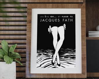 RENÉ GRUAU, Jacques Fath (Lingerie), 1955 Les Bas Oh... et Fleur 75, Stockings, Printable Wall Art, Fashion Digital Home Decor