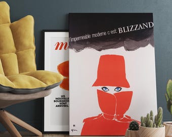 RENÉ GRUAU, L’imperméable moderne c’est Blizzand, 1965, Printable Wall Art, Fashion Digital Home Decor.