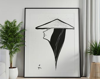 RENÉ GRUAU, Profil de Femme au Chapeau Chinois, Woman Portrait, Gallery Wall Set, Vintage Poster Art, Fashion Wall Art.