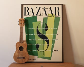 Revista Harper’s Bazaar, portada de febrero de 1956, impresión de portada de Harper’s Bazaar, decoración digital de moda para el hogar, arte de pared imprimible.