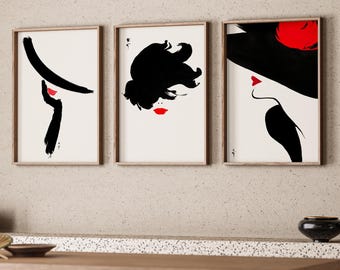 RENÉ GRUAU, le Rouge Baiser Set 2, Woman Portrait, Gallery Wall Set, Vintage Poster Art, Fashion Wall Art, Woman Art, Printable Wall Art.
