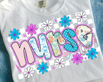 Nurse PNG, Pastel Floral Retro Medical Art (Digital Download)