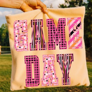 Pink Retro Gameday Plaid & Star Sublimation Design PNG for Sports Shirts - Digital Download