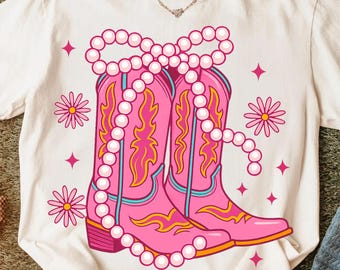 Pearl Bow Cowgirl Boots PNG | Girly Western Summer Vibes (Digital Download)