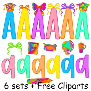 Preppy Neon Alphabet Numbers PNG Bundle, Doodle Clipart, Teacher ...