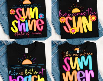 Sonnenschein Strandleben PNG Bündel | Trendy Sommer Sublimation Shirt Design (Digitaler Download)
