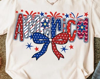 Retro America Flag Coquette PNG, Patriotic Bow Design (Digital Download)