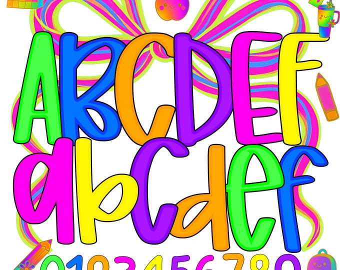 Neon Overlap Letter Font: Cute, Bubble, Handwritten, Doodle Alphabet ...