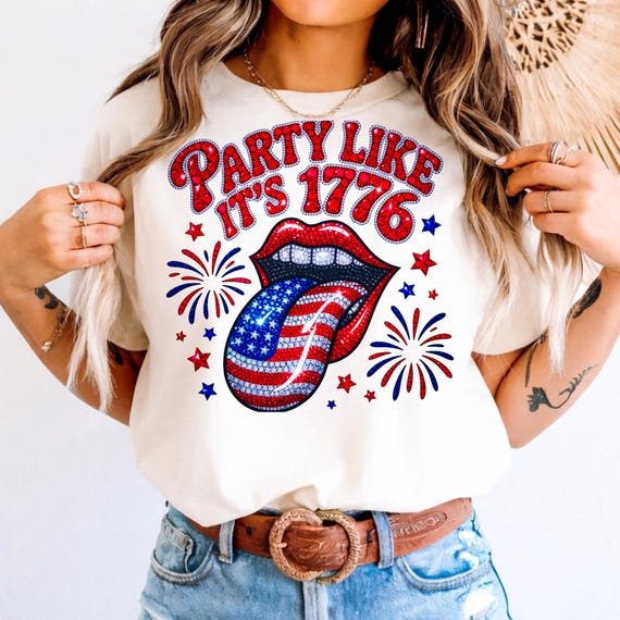 Party Like 1776 PNG, USA Lips Tongue 4th July Stars DTF Design (Digital Download)