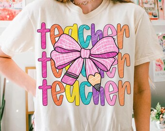 Coquette Teacher PNG | Retro Back to School Sublimation Design (Digital Download)