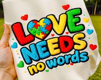 Autism Awareness PNG: love needs no words, Puzzle Heart Yarn & Glossy Styles (Digital Download)