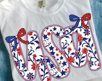 Floral Coquette USA PNG | Red White Blue Chinoiserie Design (Digital Download)