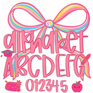 Preppy Pink Alphabet Png | Coquette Bubble Letters A-Z & Numbers 0–9 | Teacher Font Clipart | Back to School Sublimation 100 Days of school