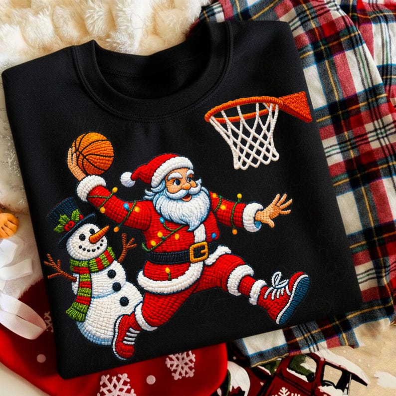 Christmas Santa Dunking Basketball PNG, Snowman Embroidery Clipart ...