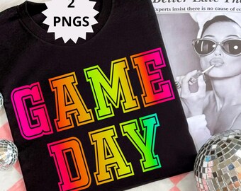 Neon Rainbow Game Day PNG: Retro Preppy  Sports Spirit Sublimation (Digital Download)