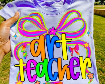 Art Teacher PNG: Preppy Bow Shirt Sublimation Design 100 Days Back to School png