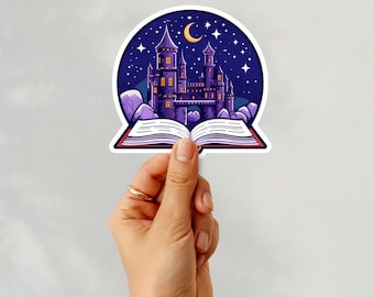 Castle Book Sticker | Whimsical Reading Fairy Tale Vinyl Decal | Cottagecore Aesthetic Sticker | Fantasy Bookish Gift