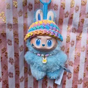 Beanie hat cap accessory for labubu doll handmade crochet fiber art warm cozy