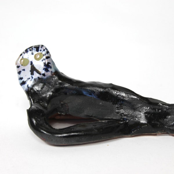 Black owl bird ceramic magic good luck talisman