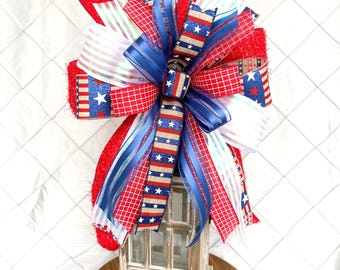 Patriotic Wreath Bow: Red White Blue Americana Decor