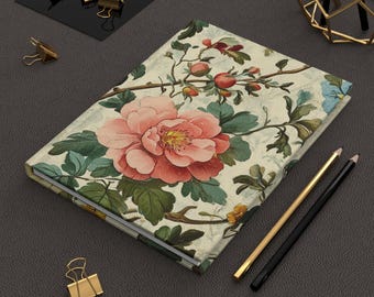 Kwiatowy Vintage Twarda okładka Dziennik | Elegancki notatnik do pisania, prezent dla pisarzy, dziennikarstwo, artystyczny pamiętnik, osobisty organizer, wystrój