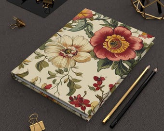 Floral Hardcover Journal, Vintage Flower Notebook, Gift for Writers, Creative Diary, Elegant Journal for Women, Floral Stationery