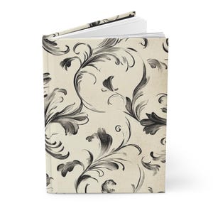 Personalized Elegant Floral Hardcover Journal, Gift for Writers, Stylish Notebook, Wedding Guest Book, Art Sketchbook, Black\ White Design