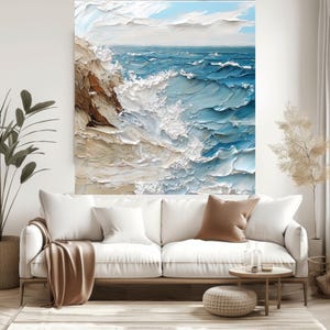 Coastal Wave Art Print, Framed Ocean Landscape, Beach House Decor, Gift for Sea Lover, Shore Waves Art, Ocean Home Decor, Framed Coastal Art