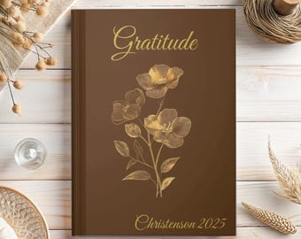 Personalisiertes Dankbarkeits-Tagebuch mit Blumenmuster, Inspirations-Hardcover-Notizbuch, tägliche Reflexion, Selbstpflege-Geschenk, Motivations-Tagebuch