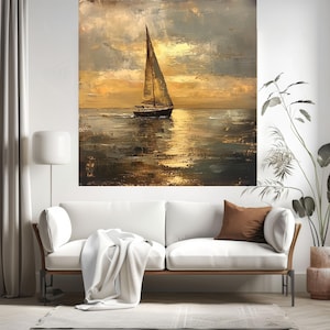 Framed Sailboat Canvas Art, Coastal Decor, Nautical Wall Art, Ocean Sunset Print, Home Decor Gift, Moody Boat Wall Art , Framed Boat Print