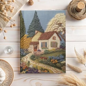 Personlig broderad stugdagbok, naturinspirerad dagbok, blommig anteckningsbok, resedagbok, present till författare, trädgårdsanteckningar