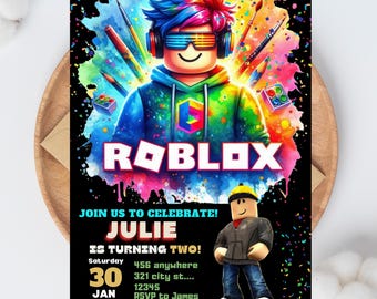 Roblox Invitation, Roblox Invite, Game Party, Roblox Boys Birthday Invitation Template, Game Birthday, Kids Roblox, Editable Template, Canva