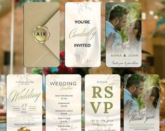 Plantilla minimalista para guardar la fecha: elegante plantilla de invitación de boda animada, editable en Canva. Invitación de video digital. Descarga instantánea.